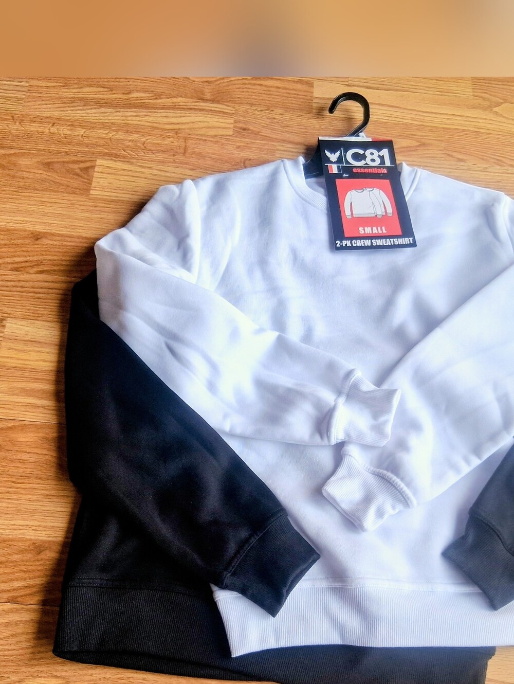 NWT Mens 2 Crewneck Sweatshirts. Black & White By C81 ESSENTIALS sz S.  MSRP $88